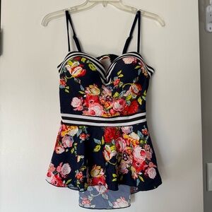 Rad Swimwear Floral & Striped Peplum Tankini